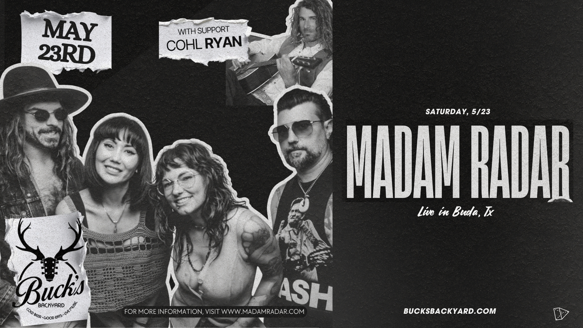 Madam Radar Live at Buck's Backyard in buda, tx show graphic